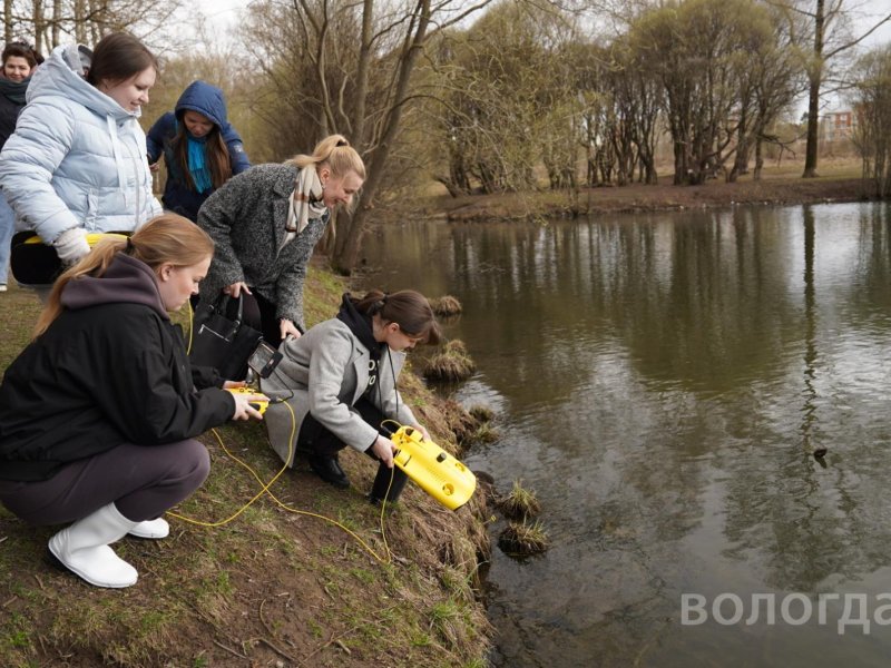 Исследование пруда проводят специалисты в парке Евковка в Вологде